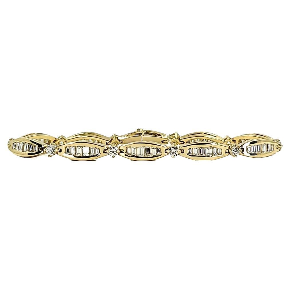 Yellow Gold Baguette Diamond Link Bracelet For Sale