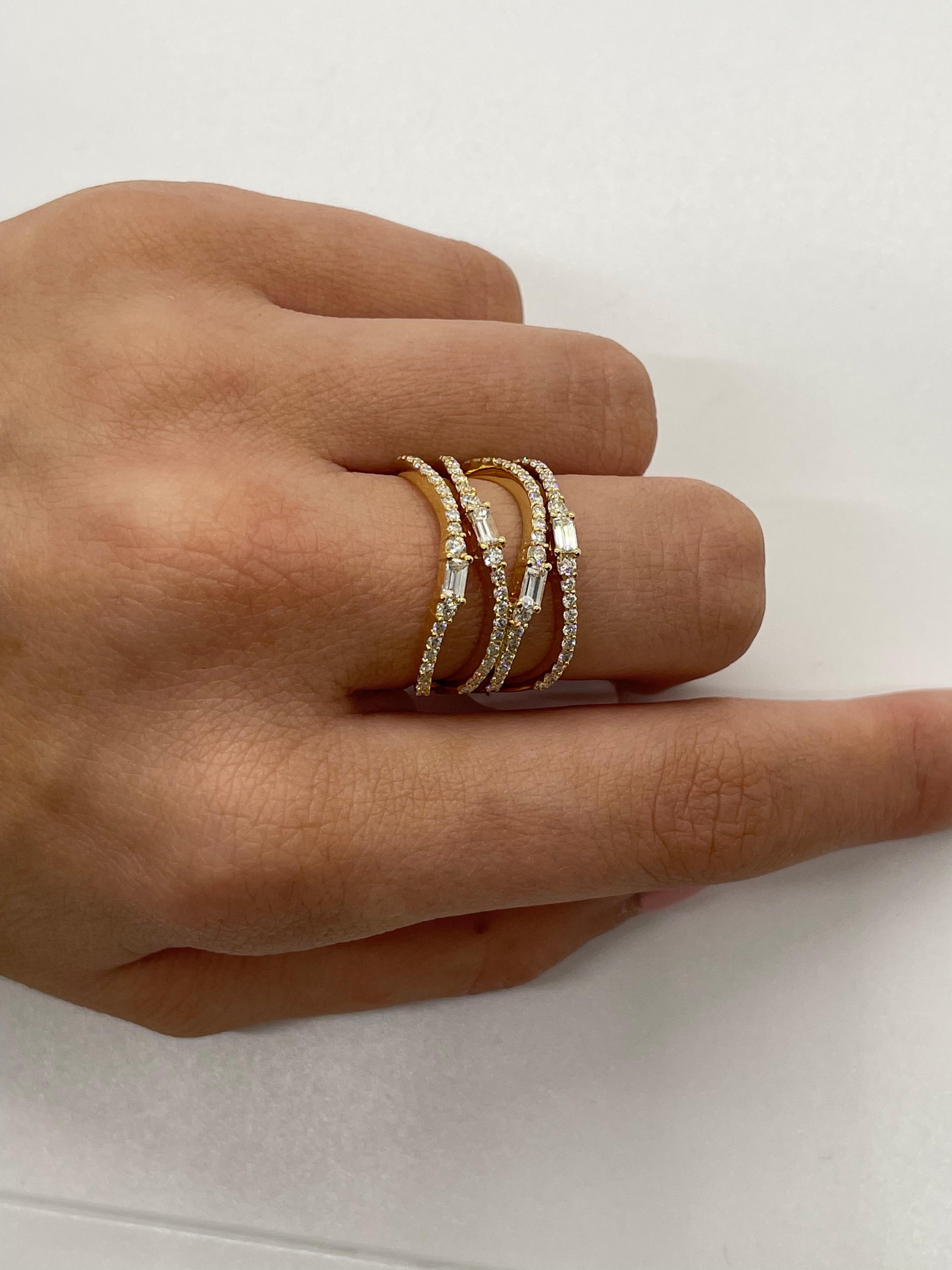 For Sale:  Yellow Gold Baguette & Round Diamond Ring 3