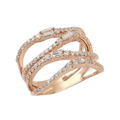 Bague en or jaune avec diamants baguettes et ronds