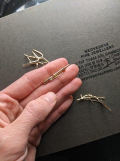 Yellow Gold Bamboo Brooch N2 by Artist Featured in Vogue Magazine