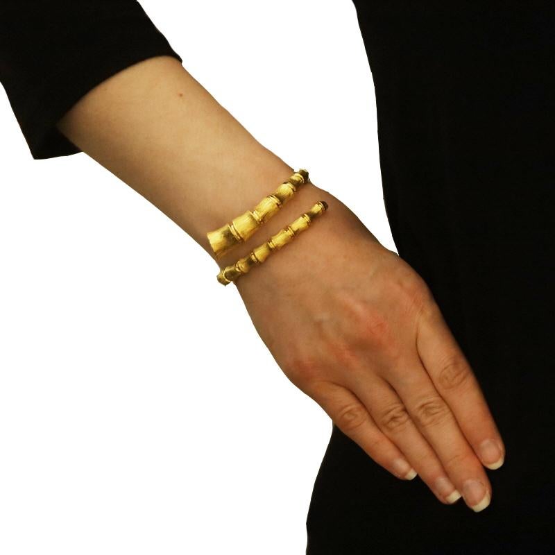 Bracelet en or jaune avec bypass en bambou 6 1/4