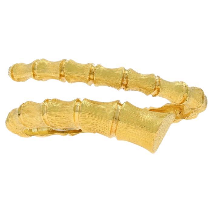 Yellow Gold Bamboo Bypass Bangle Bracelet 6 1/4" - 18k Botanical Wrap