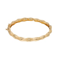 Yellow Gold Bamboo Hinged Bangle Bracelet 