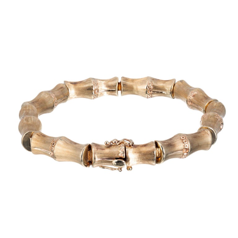 Yellow Gold Bamboo Link Bangle Bracelet at 1stDibs