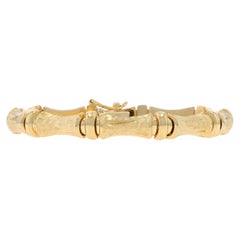 Yellow Gold Bamboo Link Bracelet 7" - 14k Etched