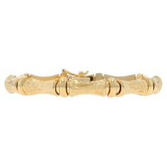 Pulsera de eslabones de bambú de oro amarillo 7" - 14k Grabado