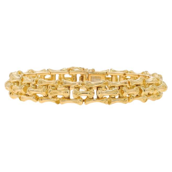 Yellow Gold Bamboo Link Bracelet 7" - 18k Woven Botanical For Sale