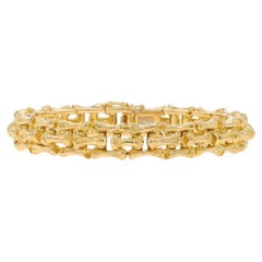 Yellow Gold Bamboo Link Bracelet 7" - 18k Woven Botanical