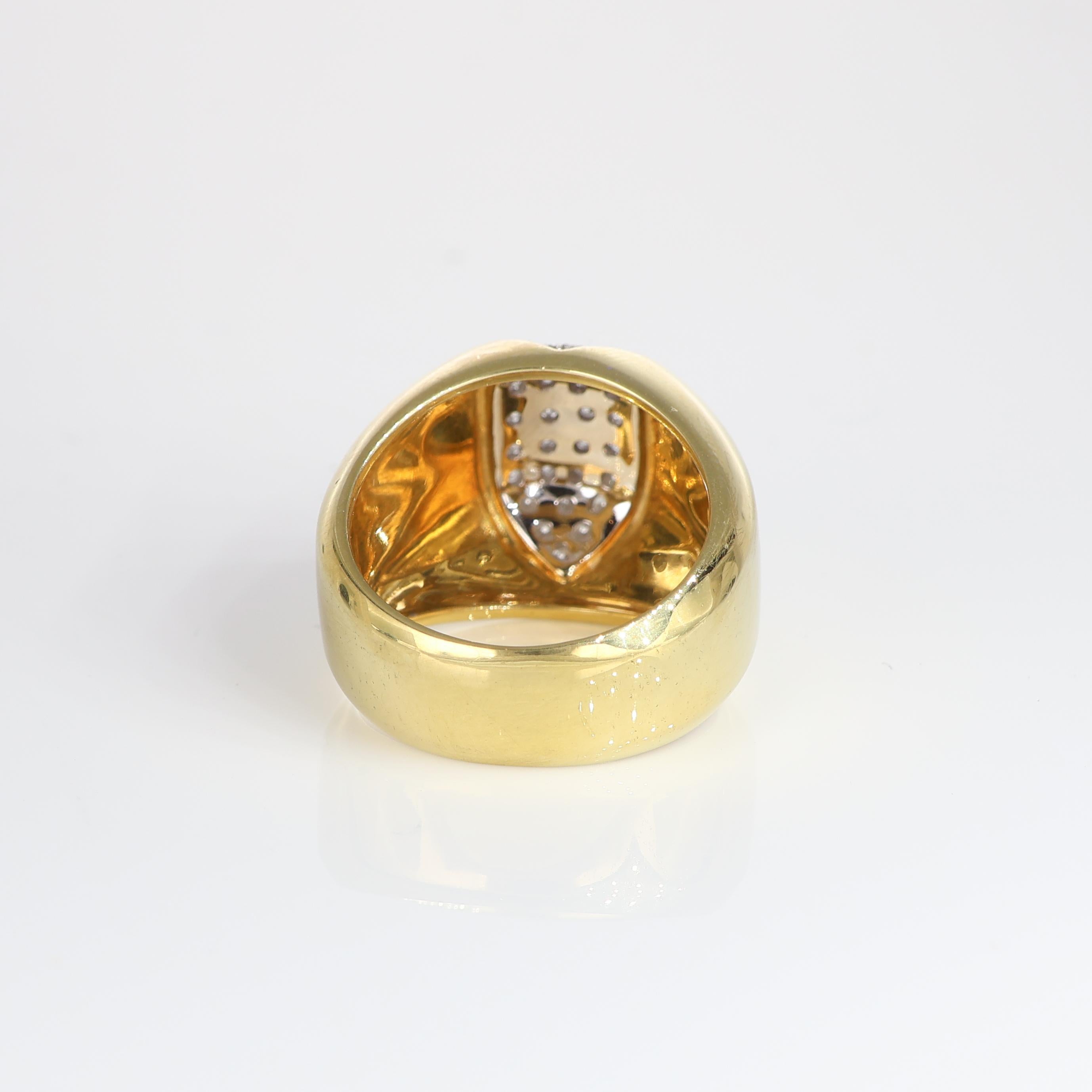 Women's or Men's Yellow Gold Band Ring with Diamond Pavé Rhombus, 0.45 Carats For Sale