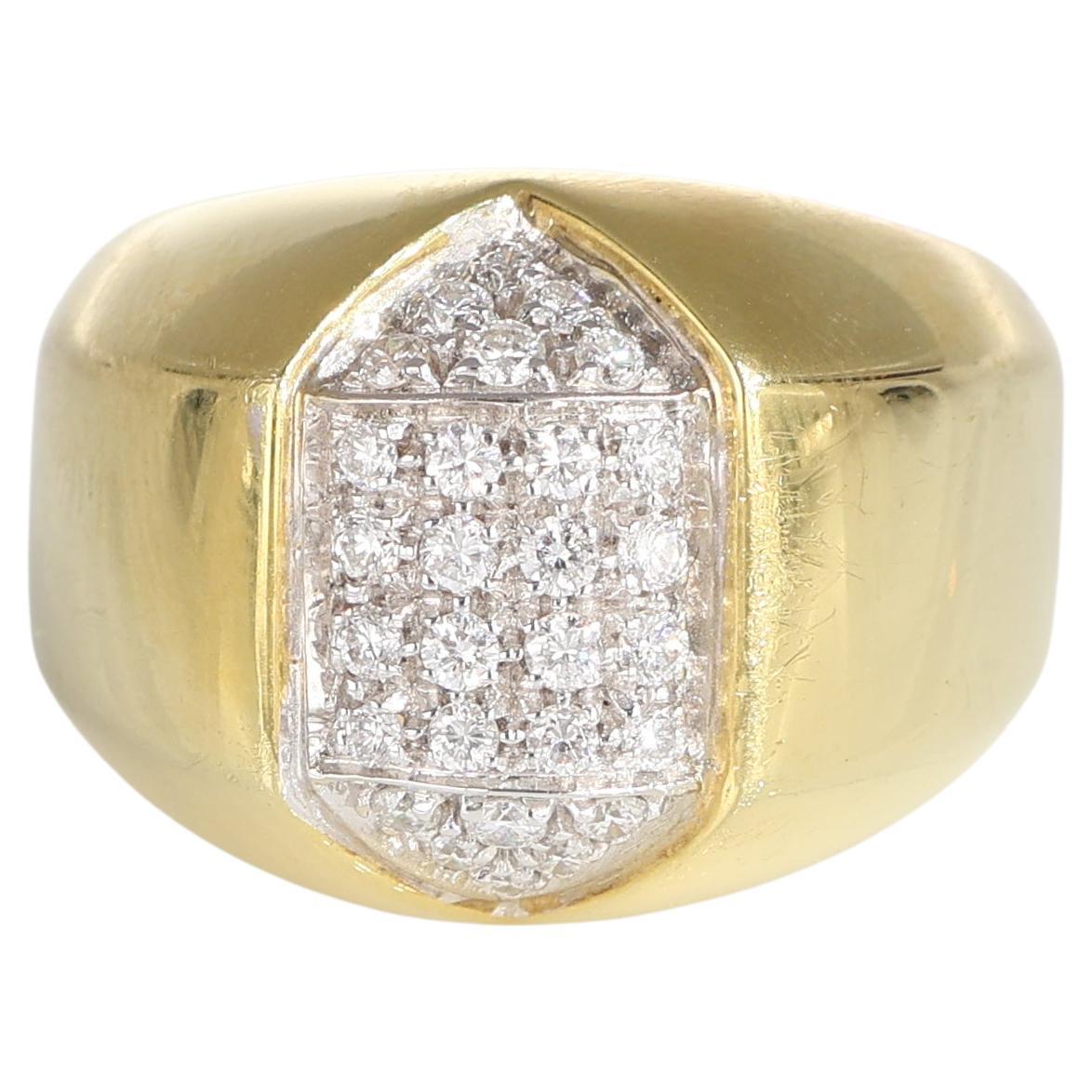 Yellow Gold Band Ring with Diamond Pavé Rhombus, 0.45 Carats