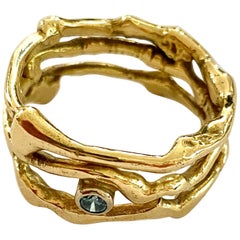 Yellow Gold Band Ring with Fancy Vivid Blue Diamond, Handmade in Holland, 1990