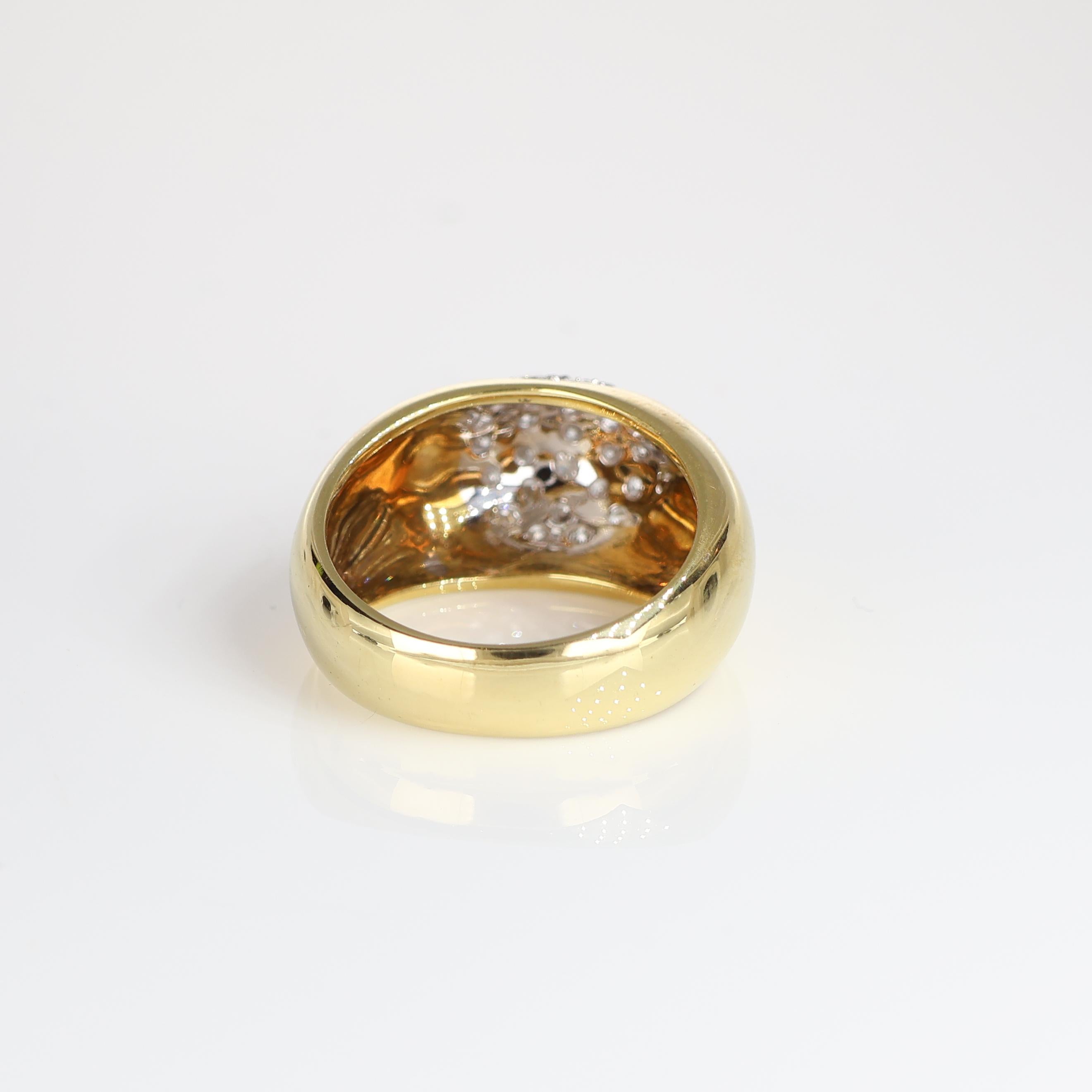 Women's or Men's Yellow Gold Band Ring with Pavé Diamond Dome, 0.82 Carats For Sale