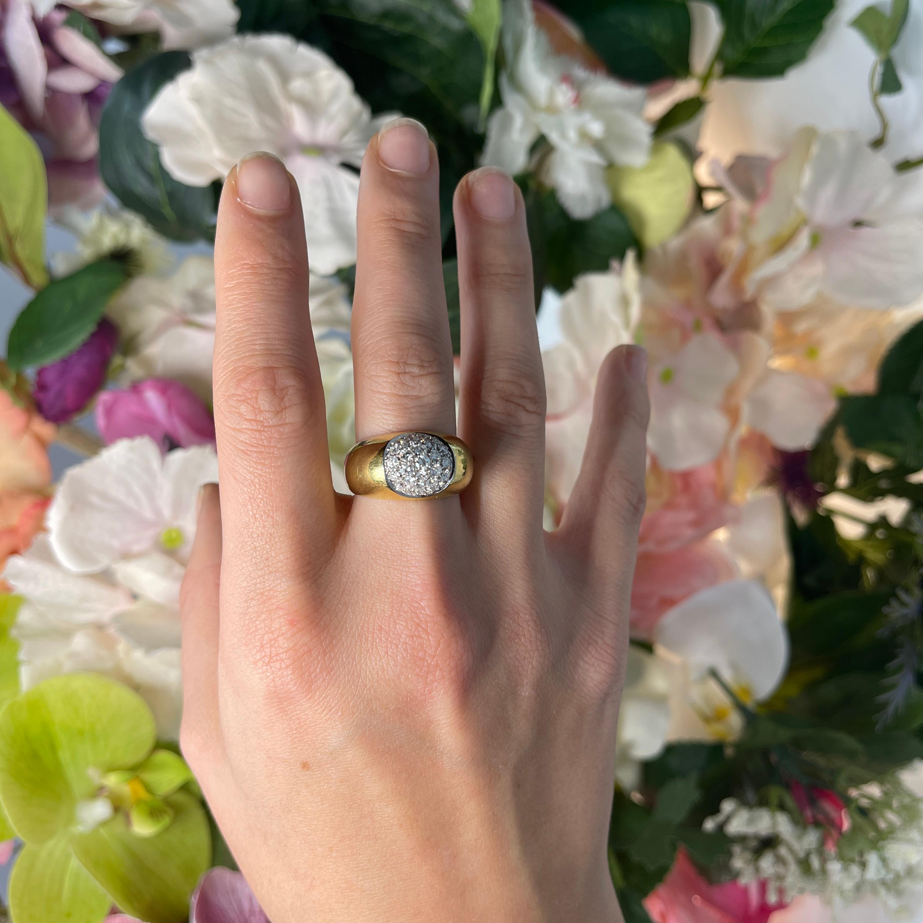 Yellow Gold Band Ring with Pavé Diamond Dome, 0.82 Carats For Sale 1