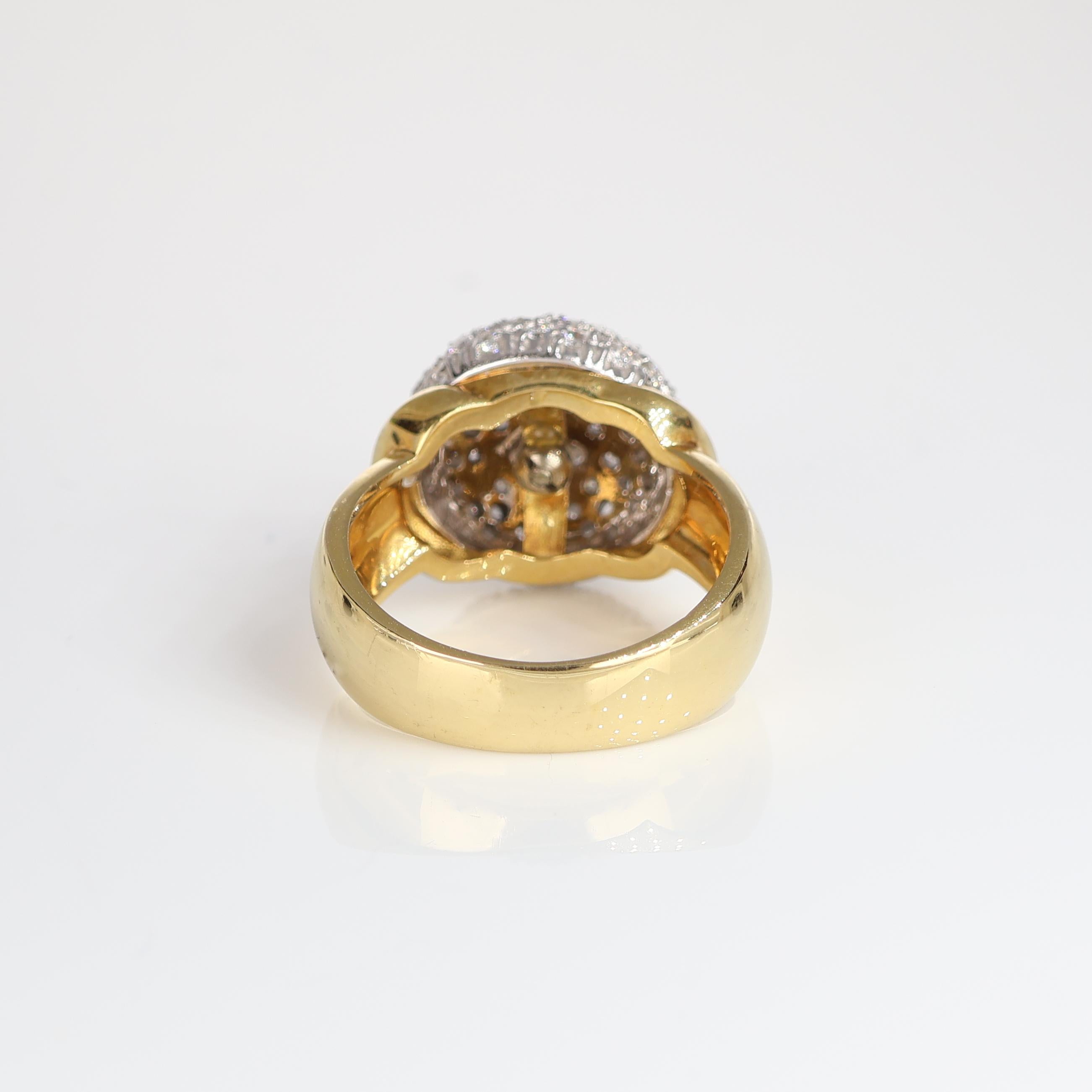 Women's or Men's Yellow Gold Band Ring with Pavé Diamond Sphere, 1.50 Carats For Sale