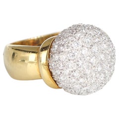 Yellow Gold Band Ring with Pavé Diamond Sphere, 1.50 Carats
