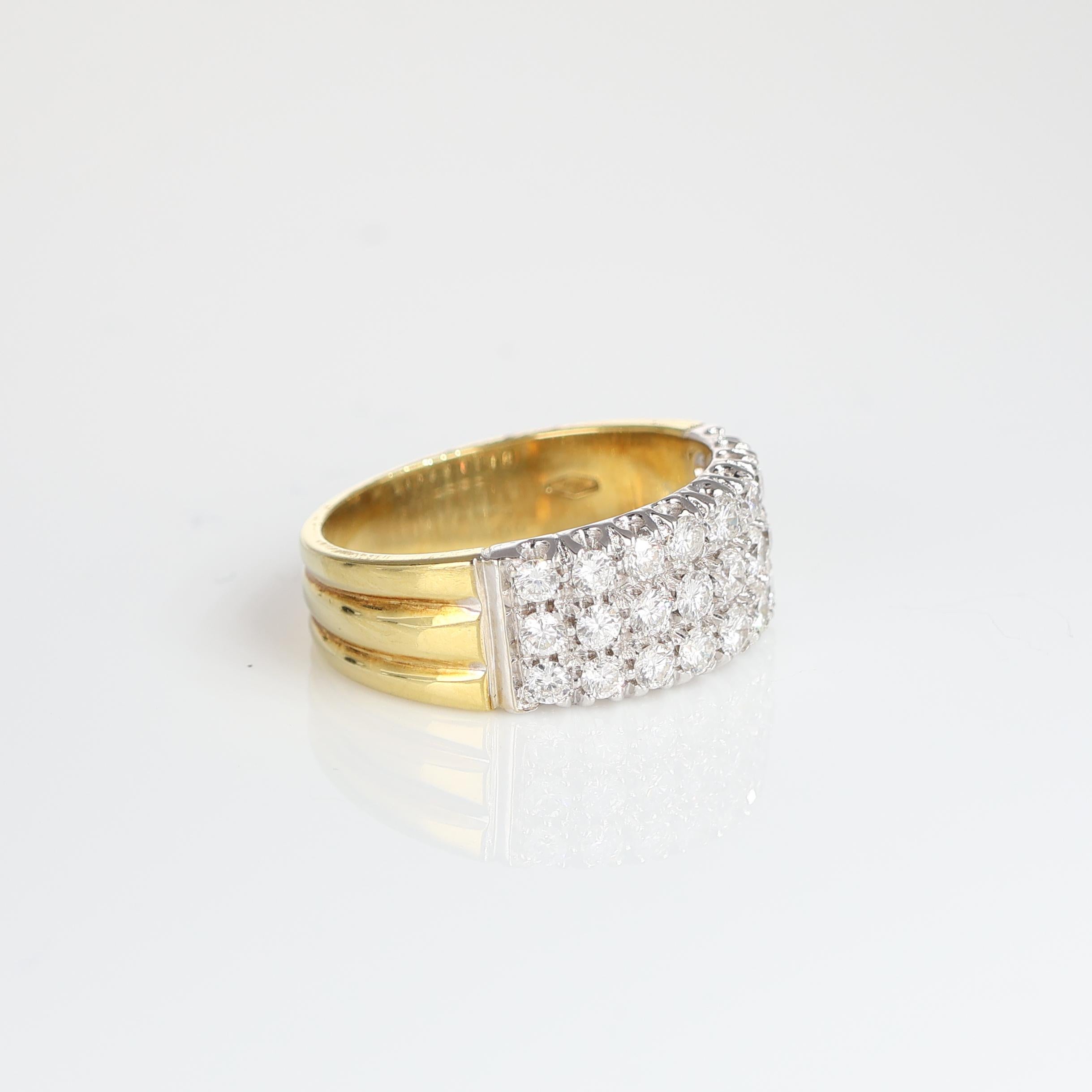 Yellow Gold Band Ring with Triple Row Diamond Pavé, 1.08 Carats In New Condition For Sale In Bergamo, BG