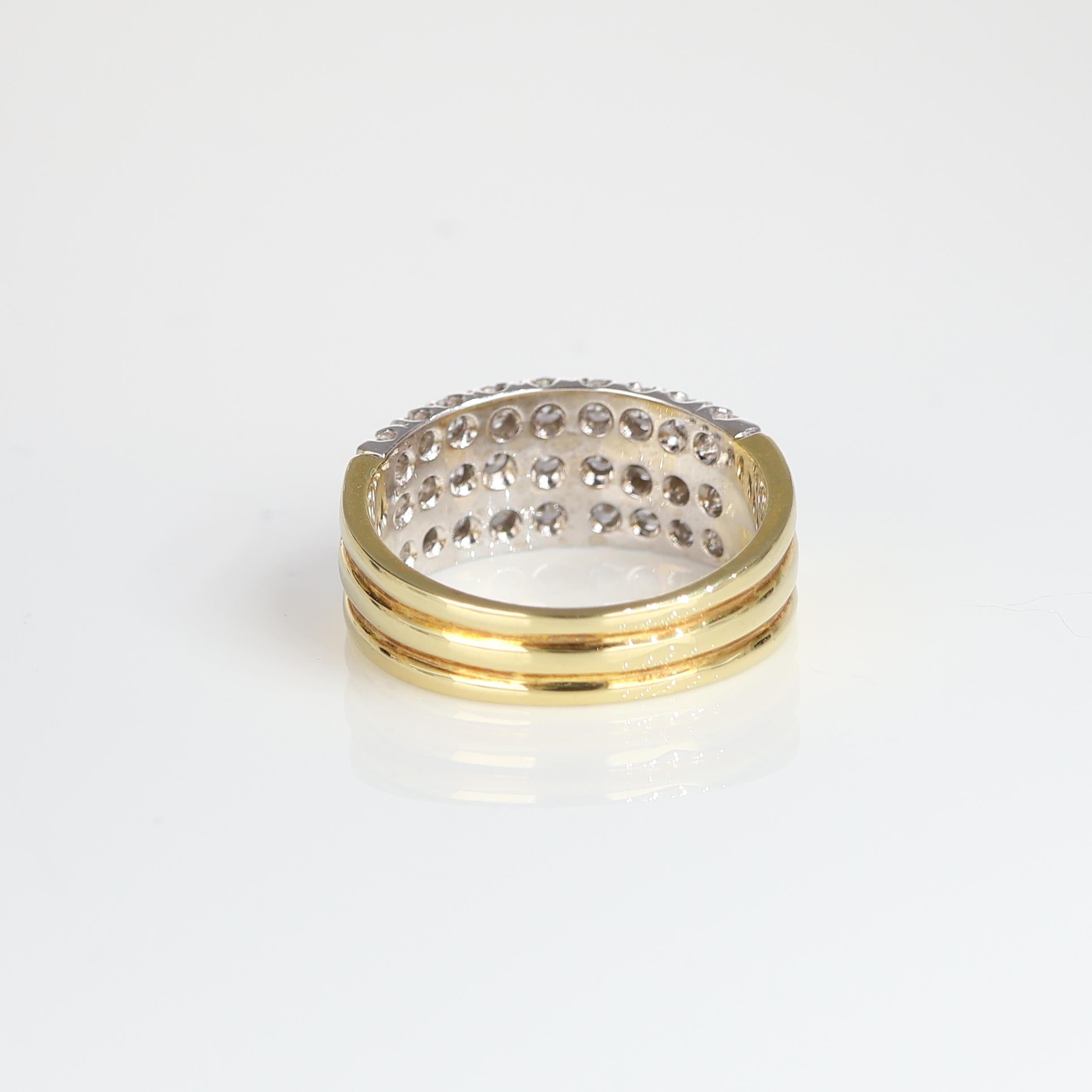 Women's or Men's Yellow Gold Band Ring with Triple Row Diamond Pavé, 1.08 Carats For Sale