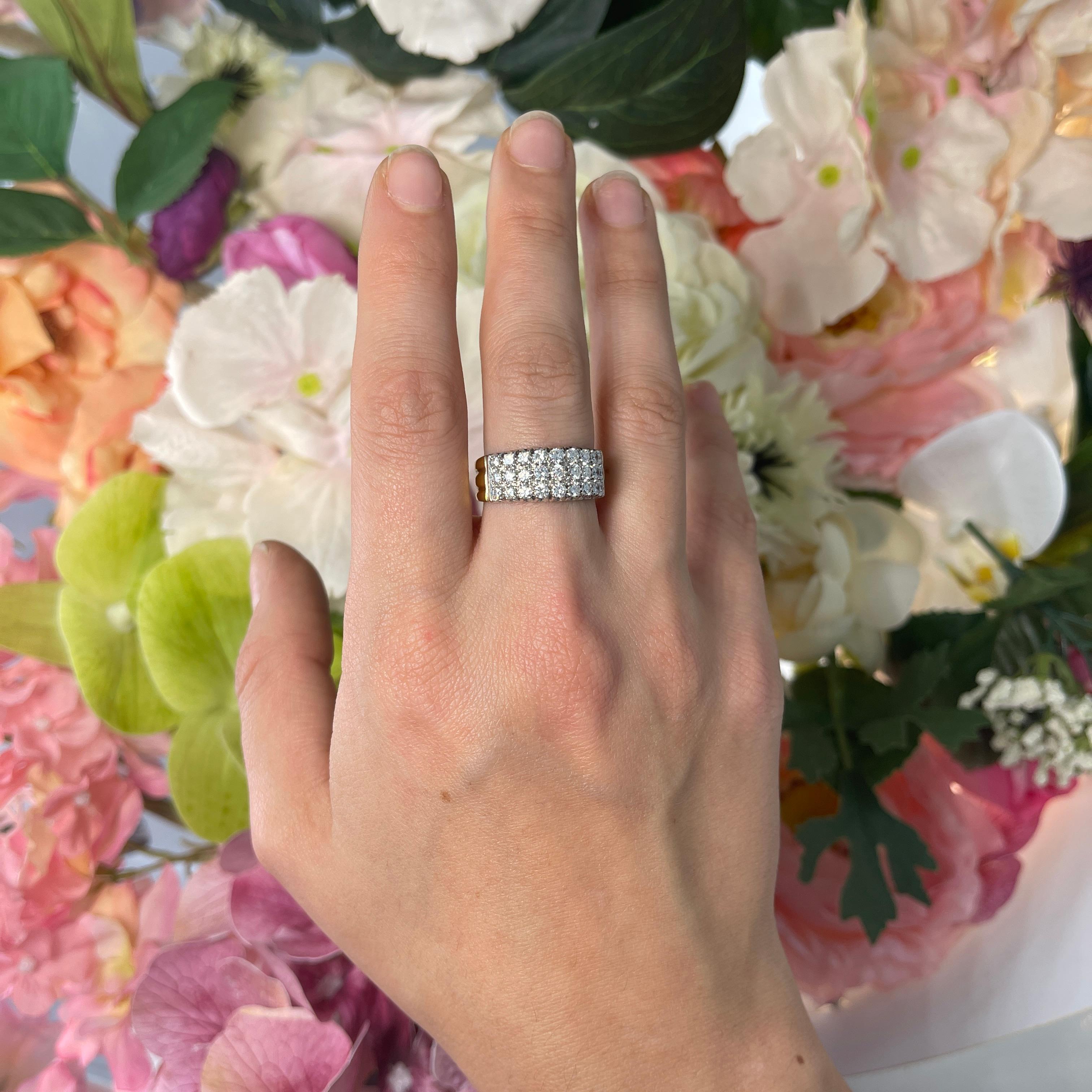 Yellow Gold Band Ring with Triple Row Diamond Pavé, 1.08 Carats For Sale 1