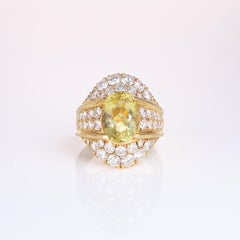 Yellow Gold Band Ring with White Diamonds and Heliodor