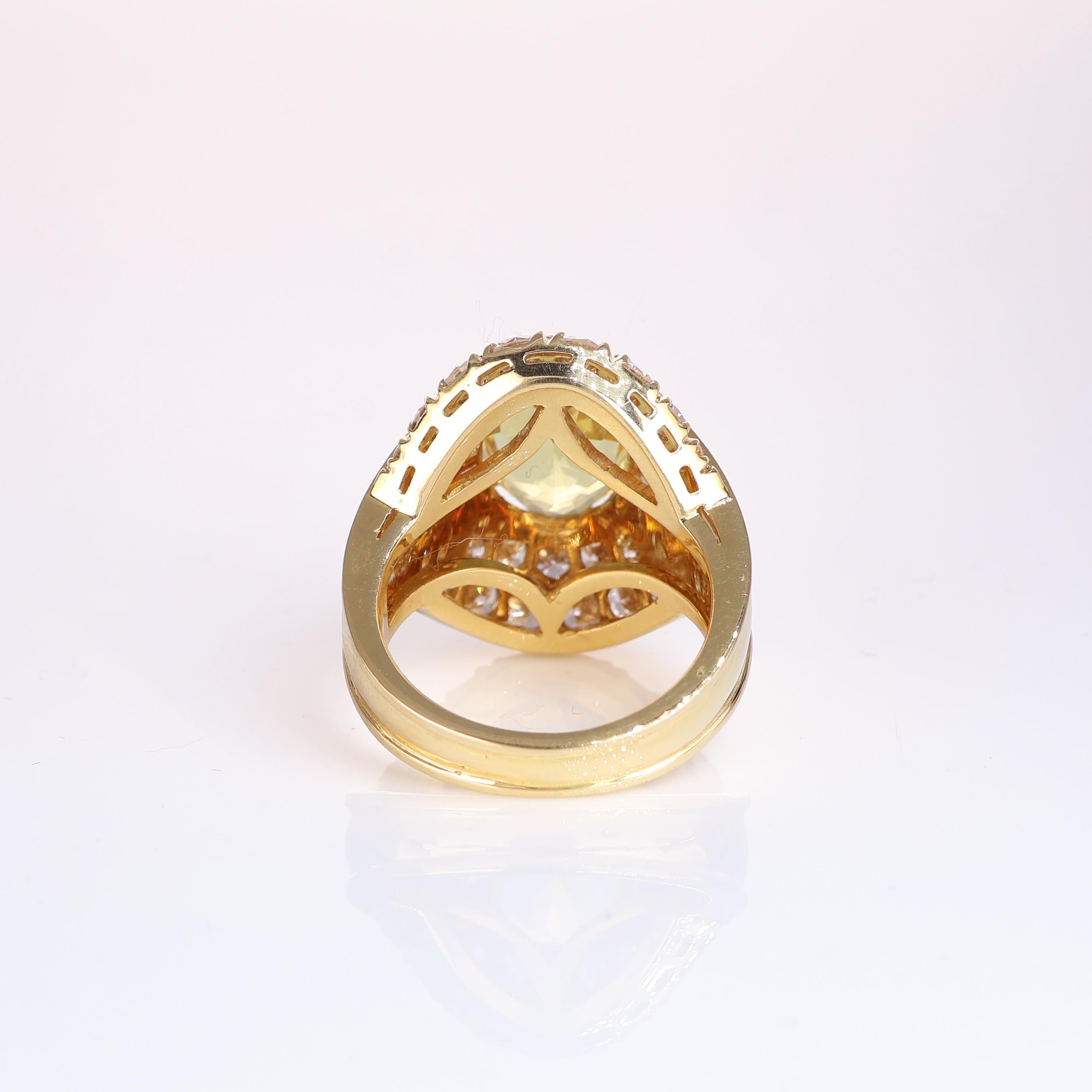 Women's or Men's Yellow Gold Band Ring with White Diamonds and Heliodor For Sale