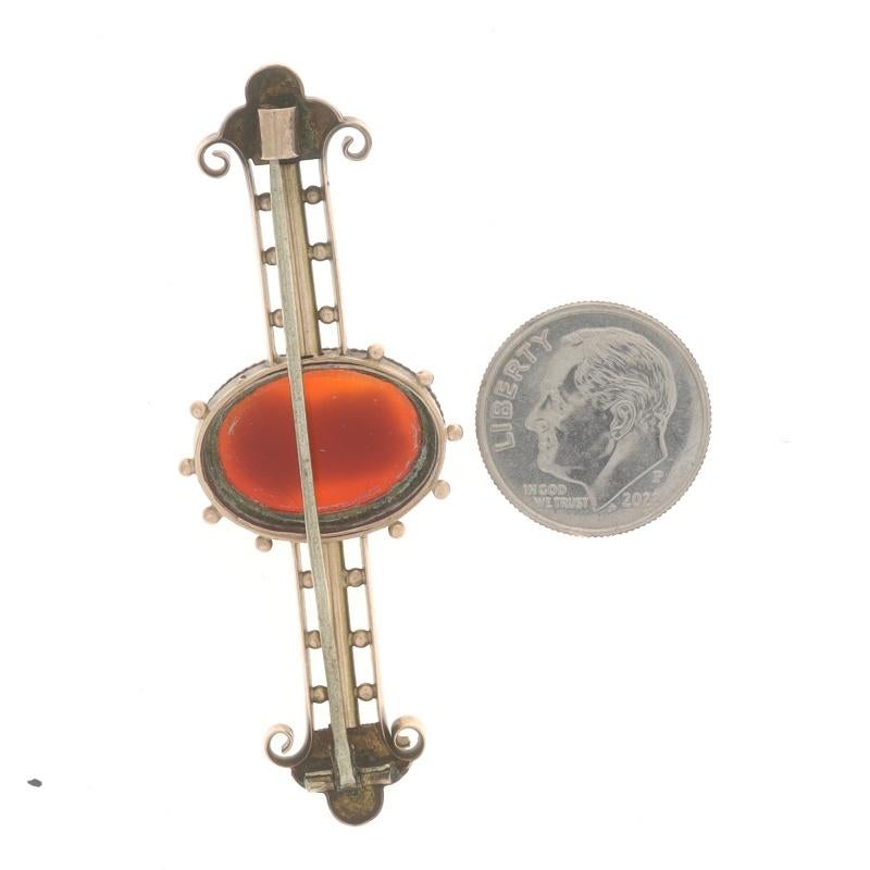 Oval Cut Yellow Gold Banded Agate/Hardstone Victorian Brooch - 10k Antique Cameo Pin For Sale