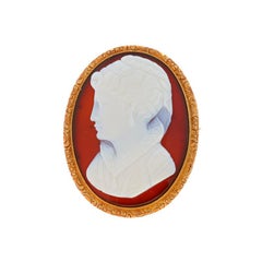 Yellow Gold Banded Agate/Hardstone Victorian Brooch - 14k Antique Cameo Pin
