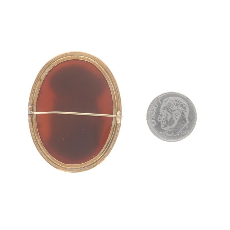 Yellow Gold Banded Agate/Hardstone Victorian Brooch - 14k Antique Cameo Pin In Excellent Condition For Sale In Greensboro, NC