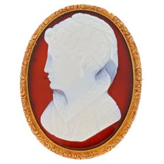 Yellow Gold Banded Agate/Hardstone Victorian Brooch - 14k Antique Cameo Pin
