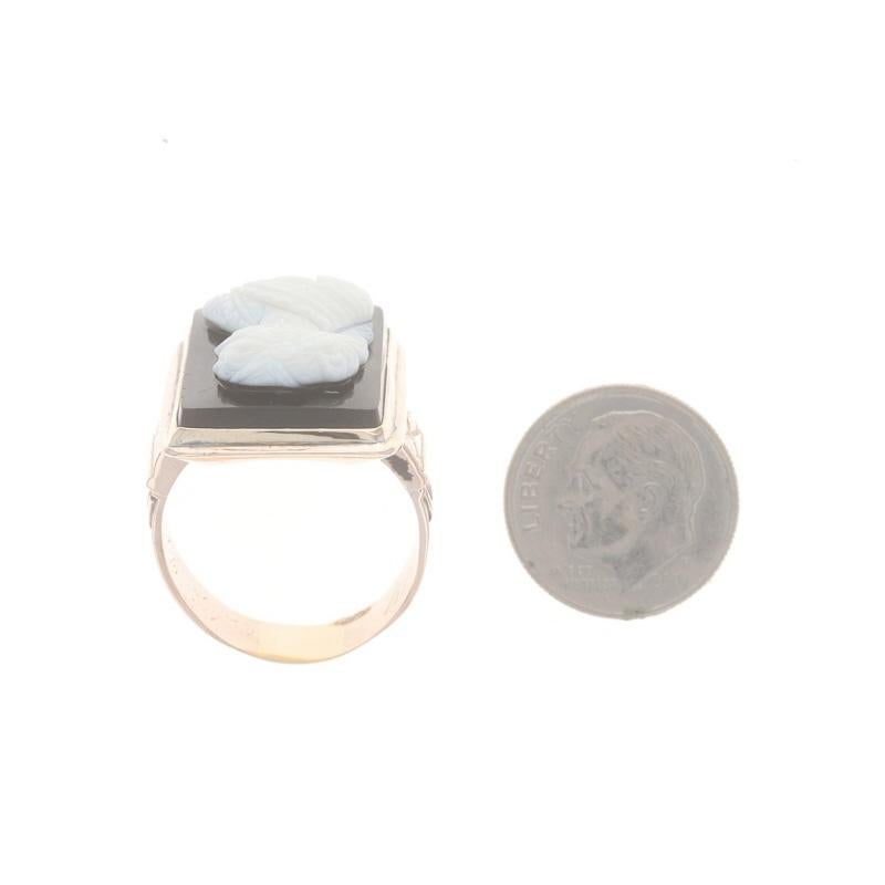 Yellow Gold Banded Agate Hardstone Victorian Men's Ring 10k Antique Carved Cameo For Sale 2