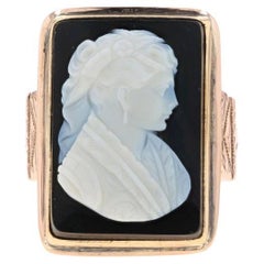 Bague homme en or jaune Agate Hardstone 10k Antique Carved Cameo
