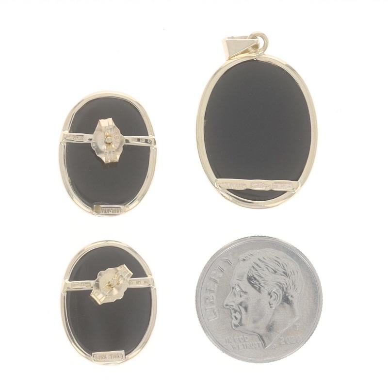Yellow Gold Banded Agate Mother & Child Cameo Earrings & Pendant Set - 14k Mom For Sale 1