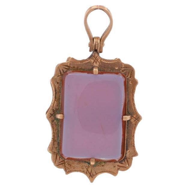 Yellow Gold Banded Agate Victorian Mourning Locket Pendant - 10k Memento Mori