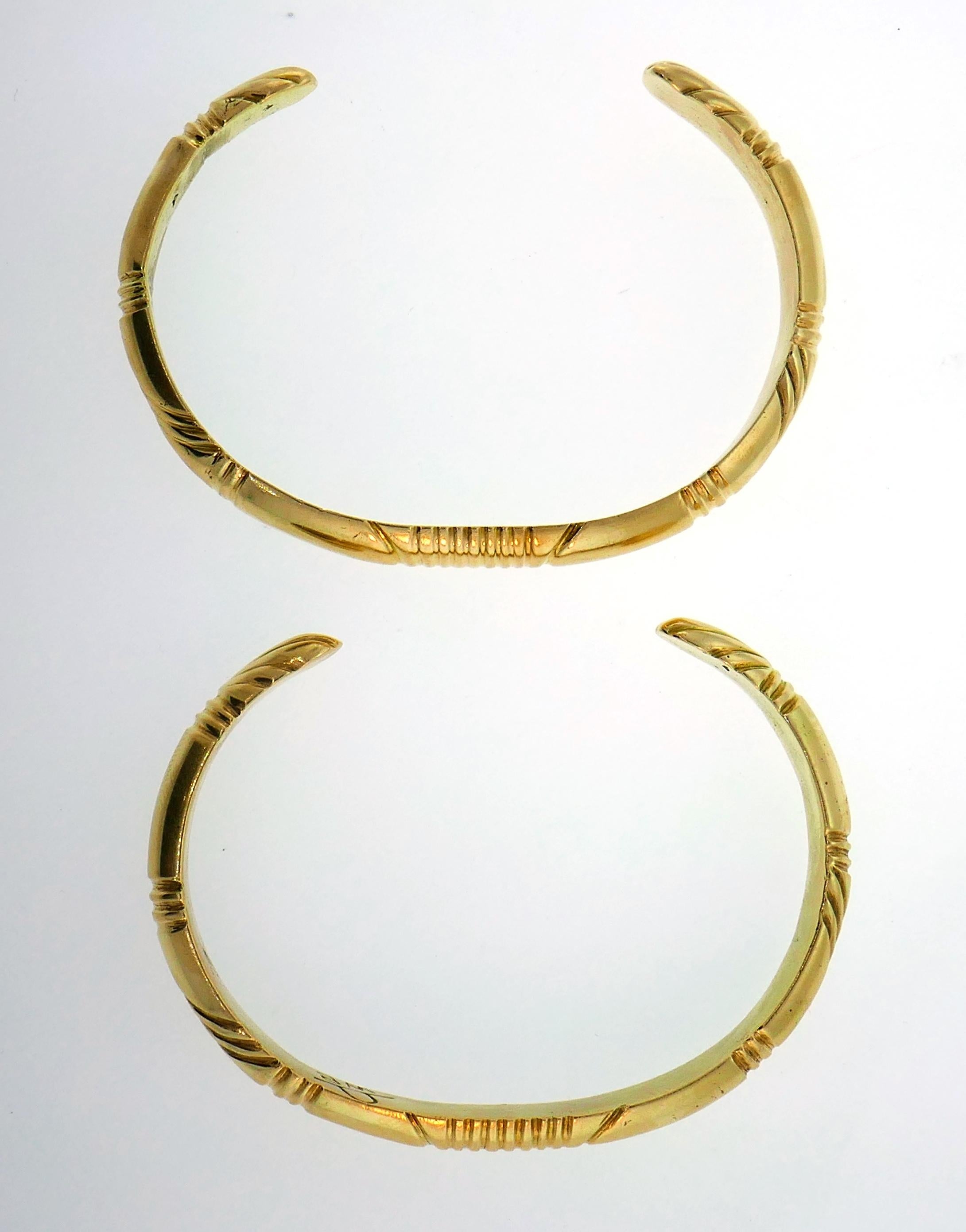 Yellow Gold Bangle Bracelet Pair Signed WB 3