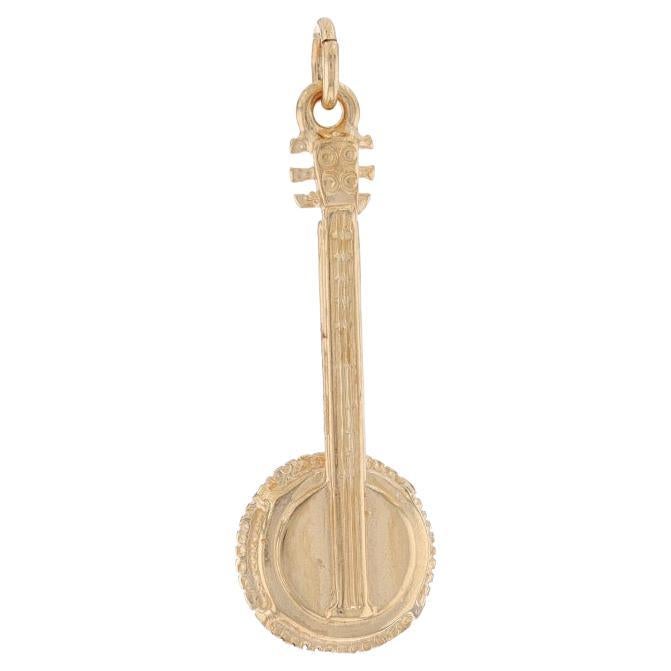 Yellow Gold Banjo Charm - 14k Stringed Instrument Musician's Gift Pendant For Sale