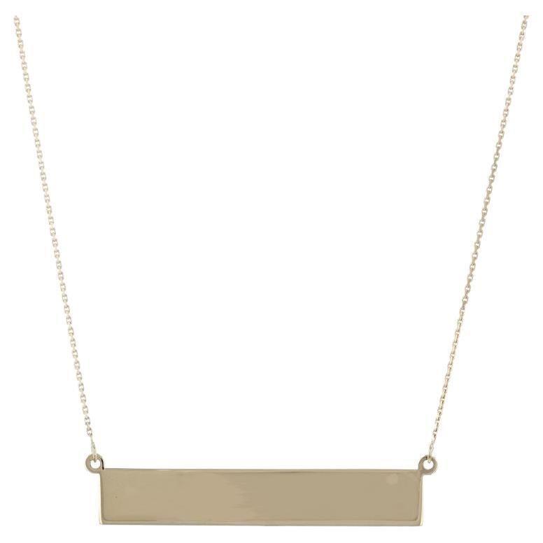 Yellow Gold Bar Pendant Necklace - 14k Engravable Adjustable For Sale