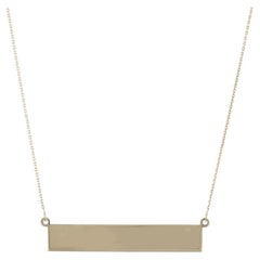 Yellow Gold Bar Pendant Necklace - 14k Engravable Adjustable