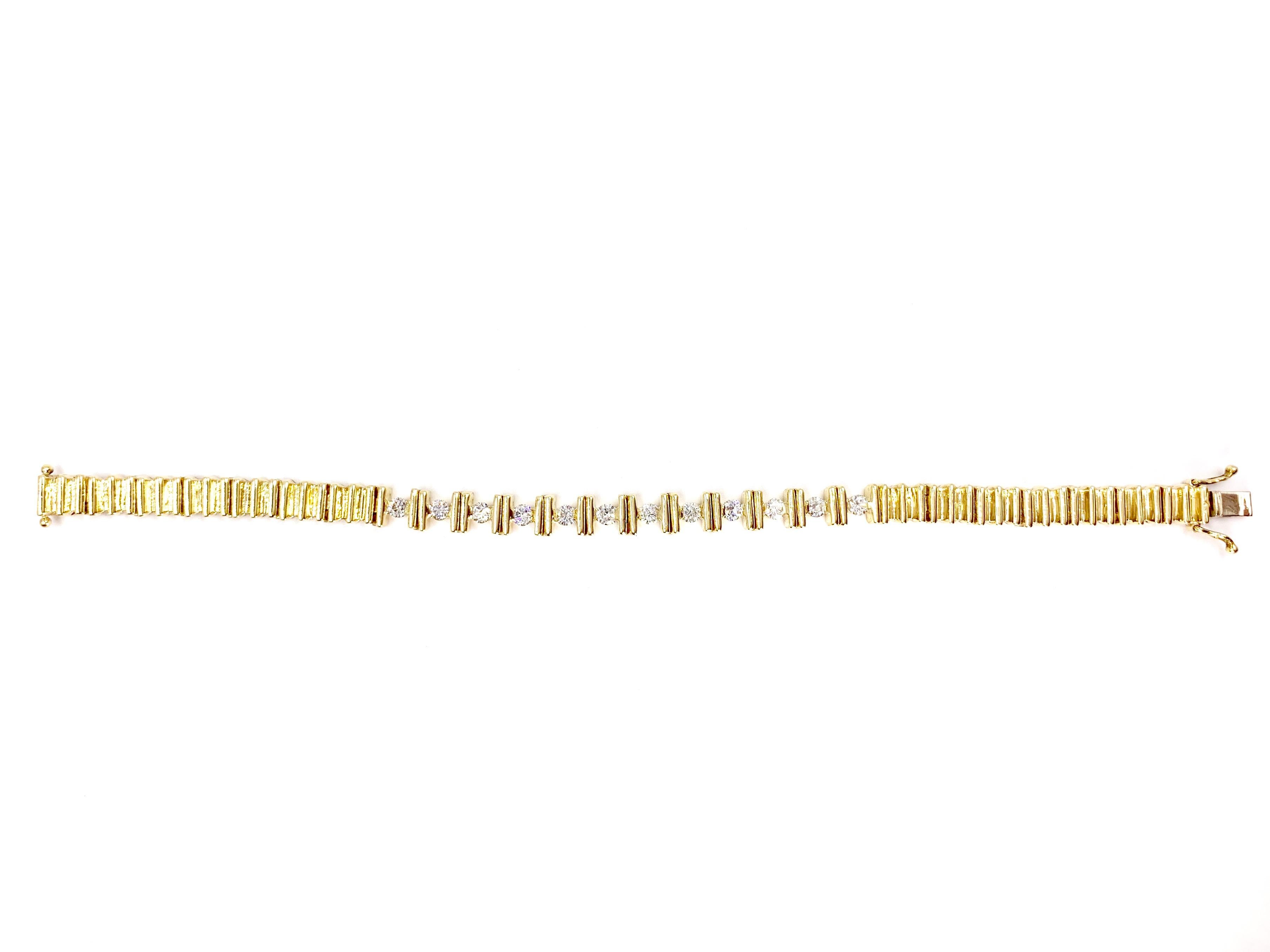 Modern Yellow Gold Bar Set Diamond Bracelet