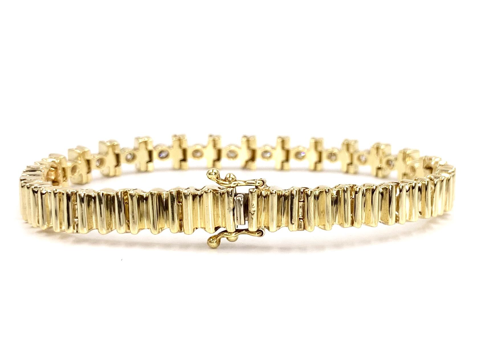 Round Cut Yellow Gold Bar Set Diamond Bracelet