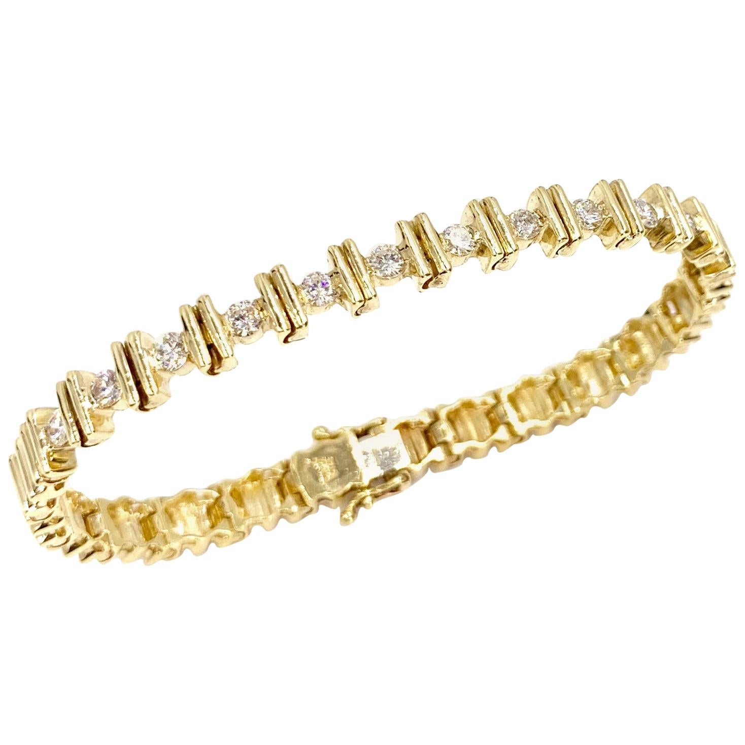 Yellow Gold Bar Set Diamond Bracelet