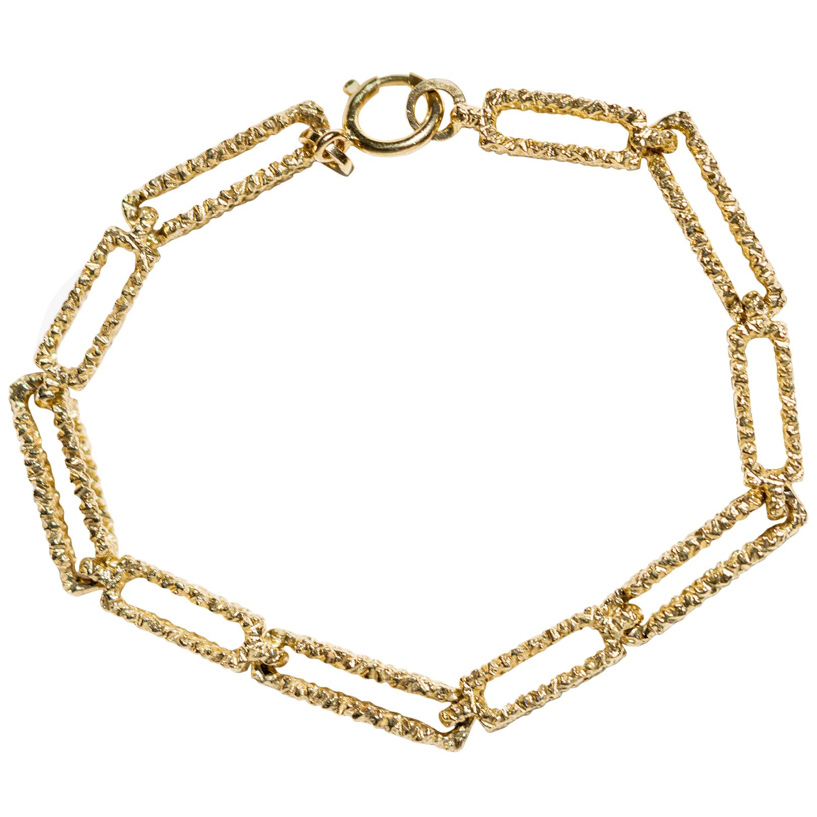 Yellow Gold Bark Effect Link Bracelet, 18 Karat, European