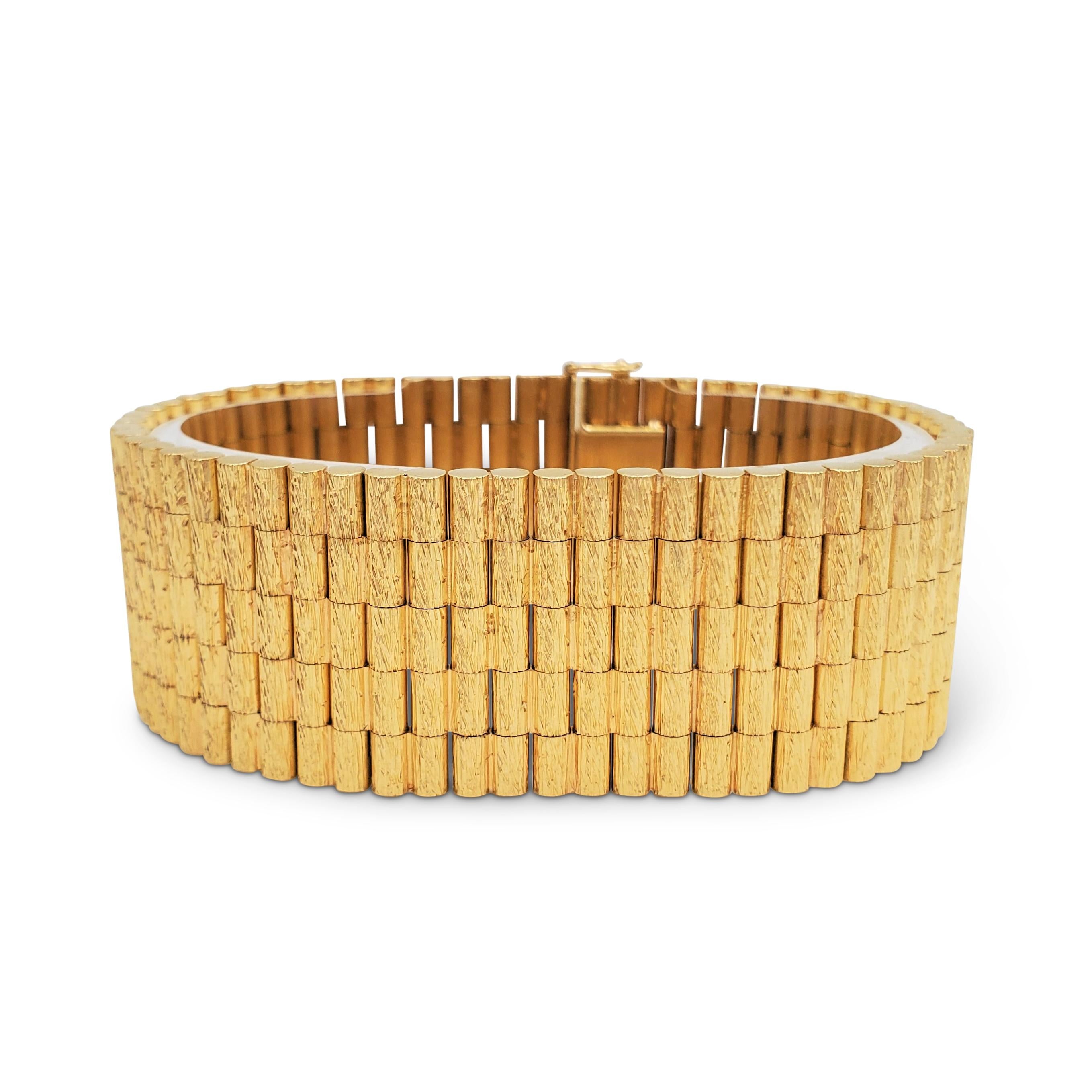 Women's or Men's Yellow Gold Bark Finish Bracelet