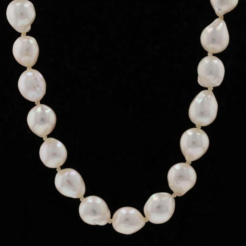 Bead Yellow Gold Baroque Akoya Pearl Knotted Strand Necklace 34