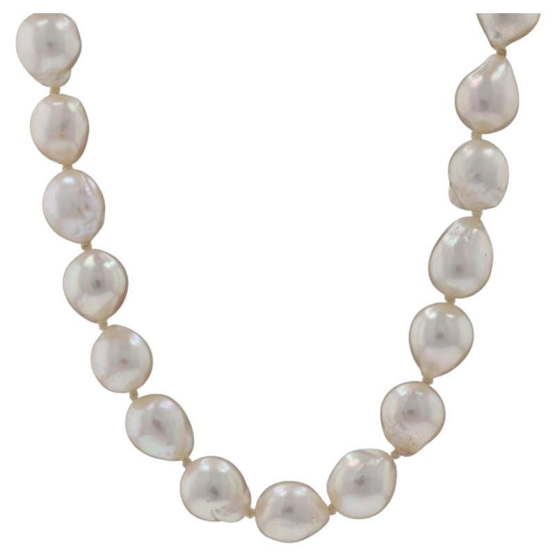Yellow Gold Baroque Akoya Pearl Knotted Strand Necklace 34" - 14k For Sale
