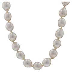Yellow Gold Baroque Akoya Pearl Knotted Strand Necklace 34" - 14k