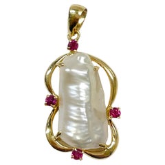 Yellow Gold Baroque Pearl Ruby Pendant