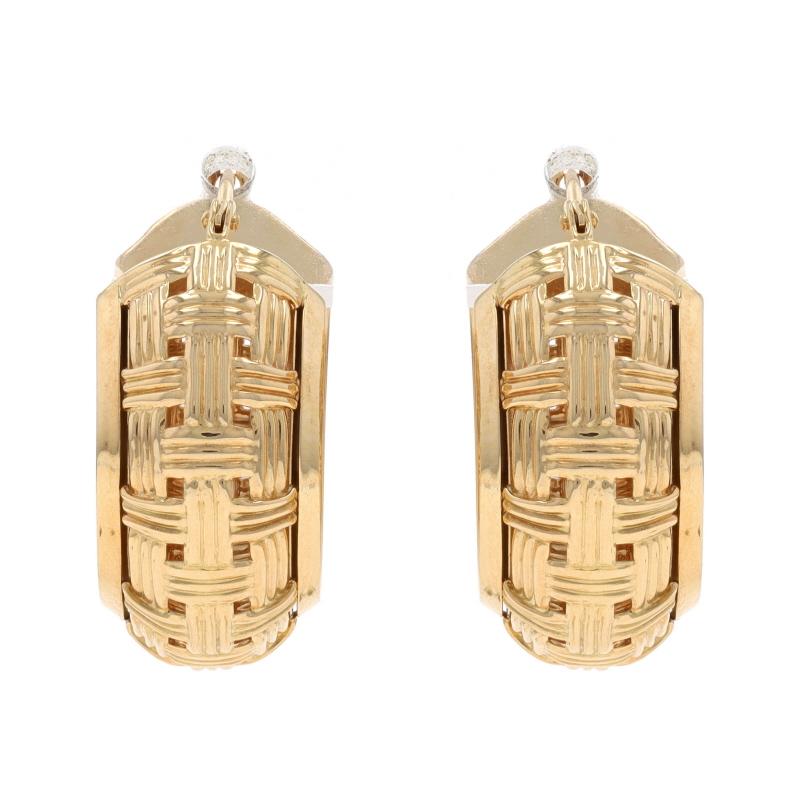 Yellow Gold Basket Weave Hoop Earrings 14k Pierced In Excellent Condition For Sale In Greensboro, NC