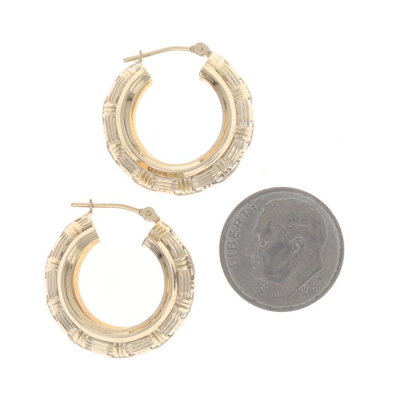 Women's Yellow Gold Basket Weave Hoop Earrings 14k Pierced For Sale