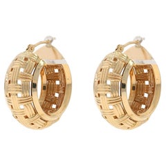 Yellow Gold Basket Weave Hoop Earrings 14k Pierced