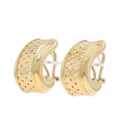 Yellow Gold Basket Weave J Hoop Earrings 14k Chunky Pierced