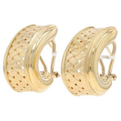 Yellow Gold Basket Weave J Hoop Earrings 14k Chunky Pierced